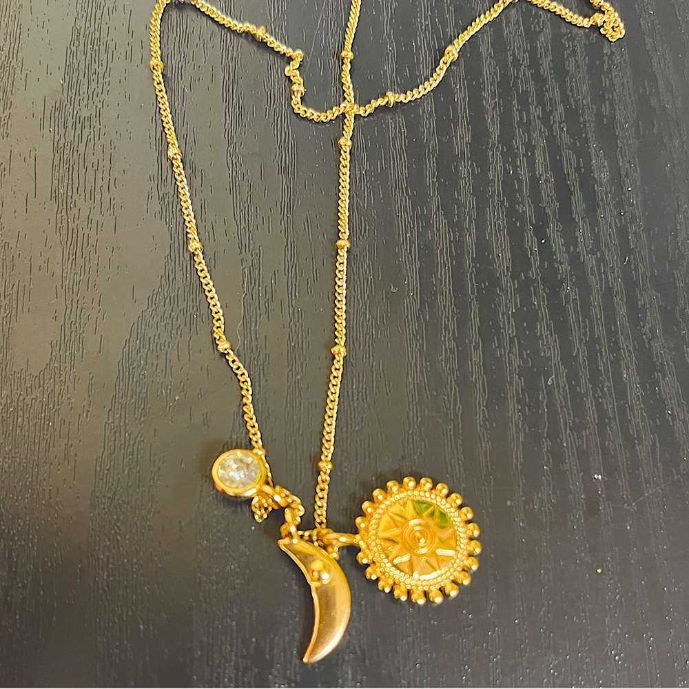 Sun, Moon, & Jewel Gold Necklace